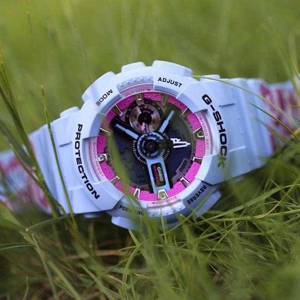 Casio G-Shock S Series Analog-Digital Baby Blue Floral Pattern Strap Ladies' Watch GMAS110F-2ADR - Diligence1International