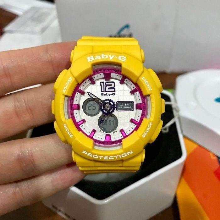 Casio Baby-G BA120 Analog-Digital Yellow x Pink Accents White Dial Watch BA120-9BDR - Diligence1International