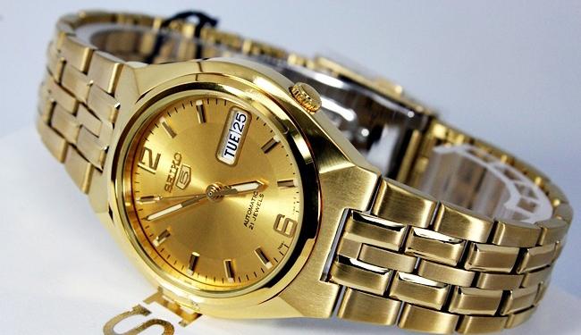 Seiko 5 Classic Mens Size Gold Dial & Plated Stainless Steel Strap Watch SNKL64K1 - Diligence1International