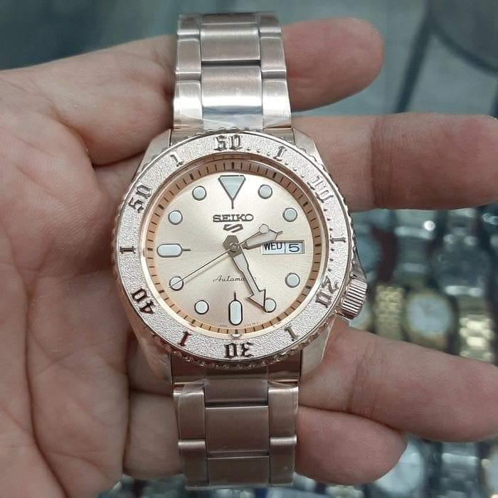 NEW Seiko 5 Sports 100M Automatic Men's Watch All Rose Gold Plated SRPE72K1 - Diligence1International