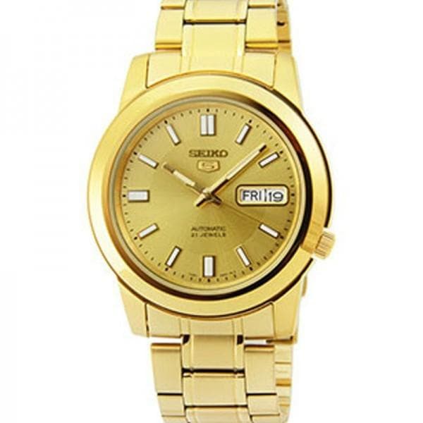 Seiko 5 Classic Mens Size Gold Dial & Plated Stainless Steel Strap Watch SNKK20K1 - Diligence1International