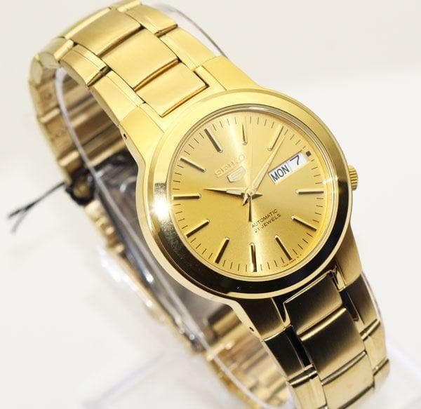 Seiko 5 Classic Mens Size Gold Dial & Plated Stainless Steel Strap Watch SNKA10K1 - Diligence1International