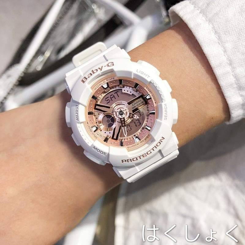 Casio Baby-G BA110 Series Analog-Digital White x Rose Gold Dial Watch BA110-7A1DR - Diligence1International