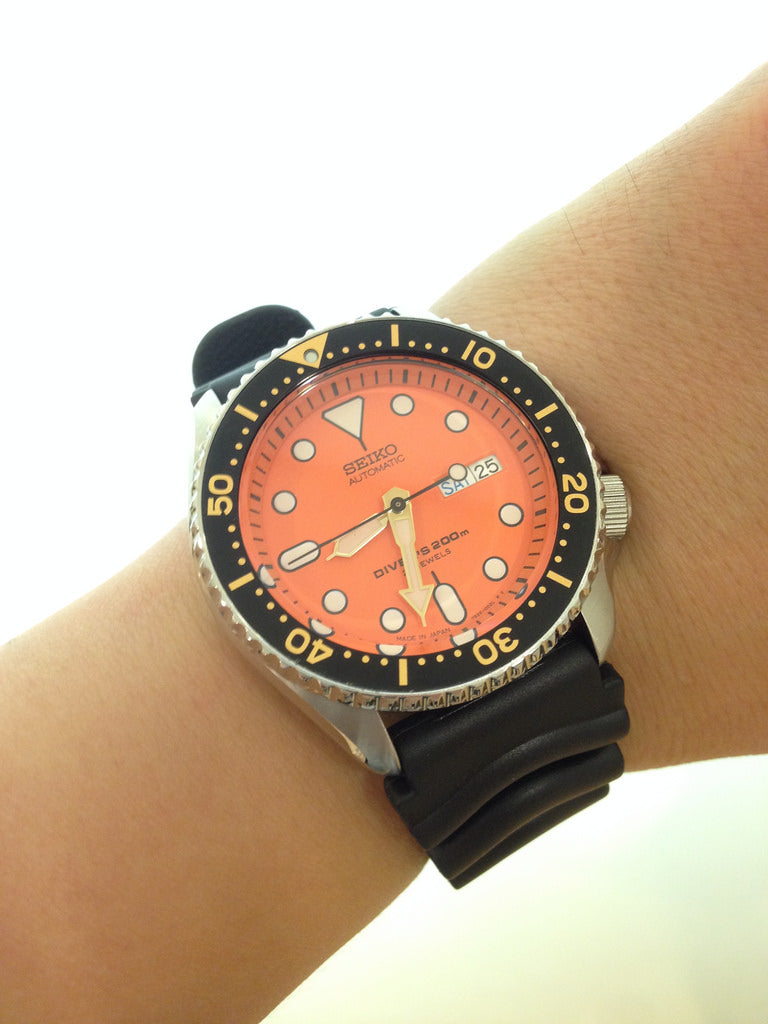 Seiko Japan Made Orange SKX 200M Diver's Men's Rubber+ALL Stainless Steel Jubilee Bracelet Watch SKX011J1 SET - Diligence1International