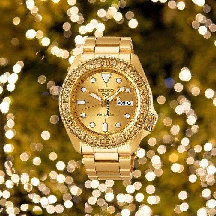 NEW Seiko 5 Sports 100M Automatic Men's Watch All Gold Plated SRPE74K1 - Diligence1International