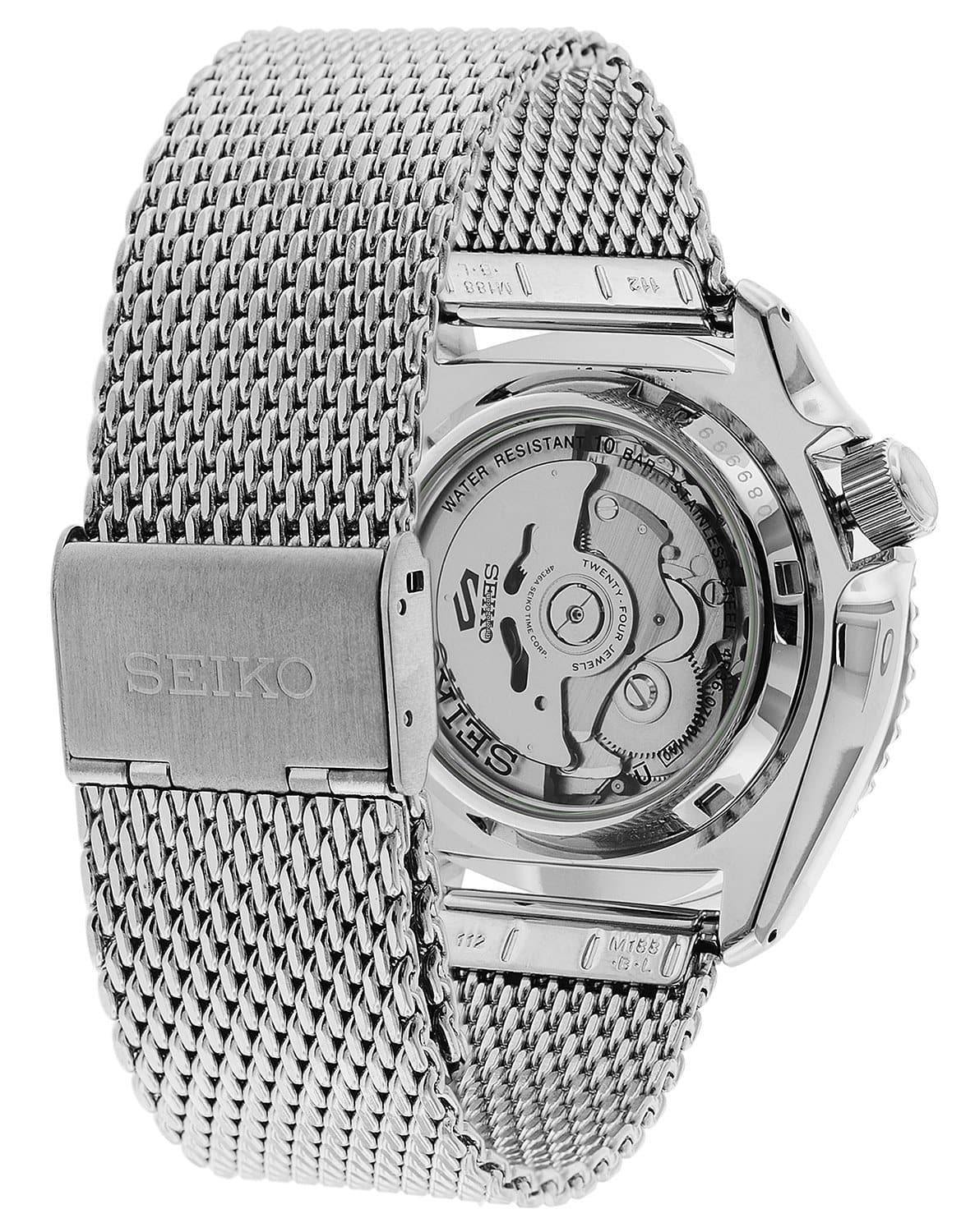 NEW Seiko 5 Sports 100M Automatic Men's Stainless Mesh Strap Watch Black Bezel Vintage Beige Dial SRPE75K1 - Diligence1International