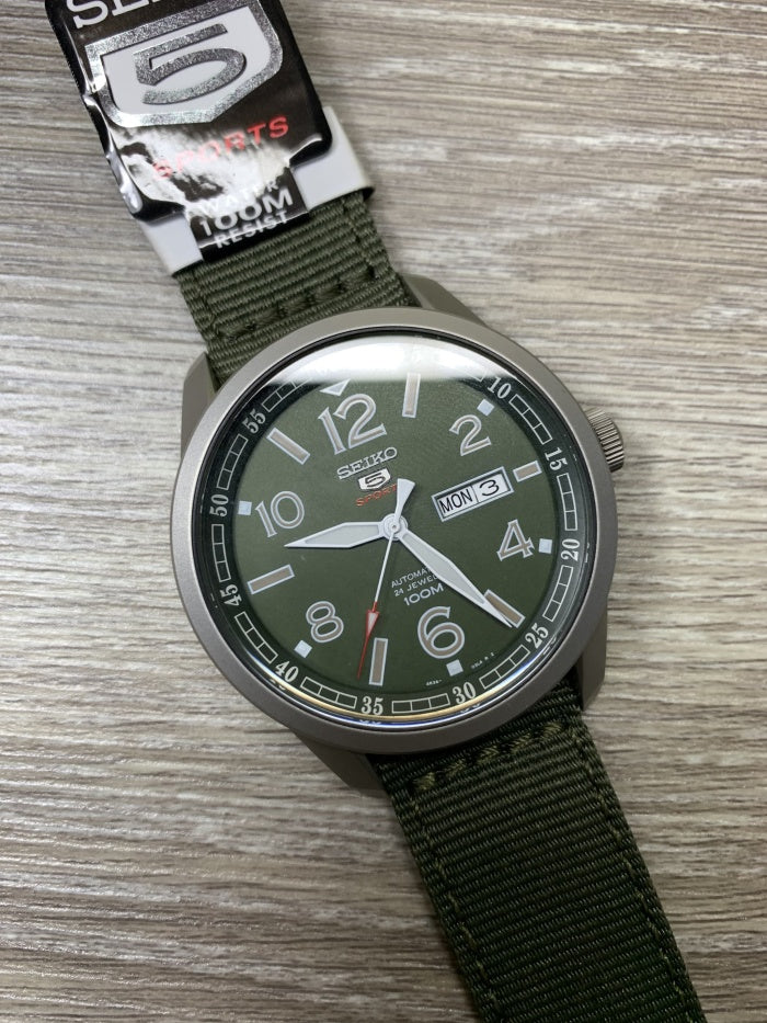 Seiko 5 Sports Military 100M Automatic Men's Watch Green Nylon Strap SRP621K1