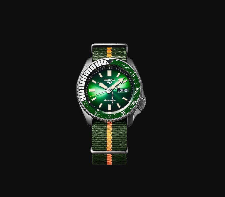 Seiko 5 Sports 100M Naruto LE Rock Lee Automatic Men's Watch Green Dial Nylon Strap SRPF73K1 - Diligence1International