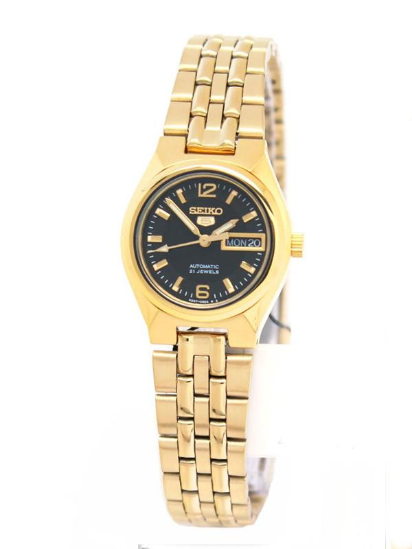 Seiko 5 Classic Ladies Size Black Dial Gold Plated Stainless Steel Strap Watch SYMK38K1 - Diligence1International