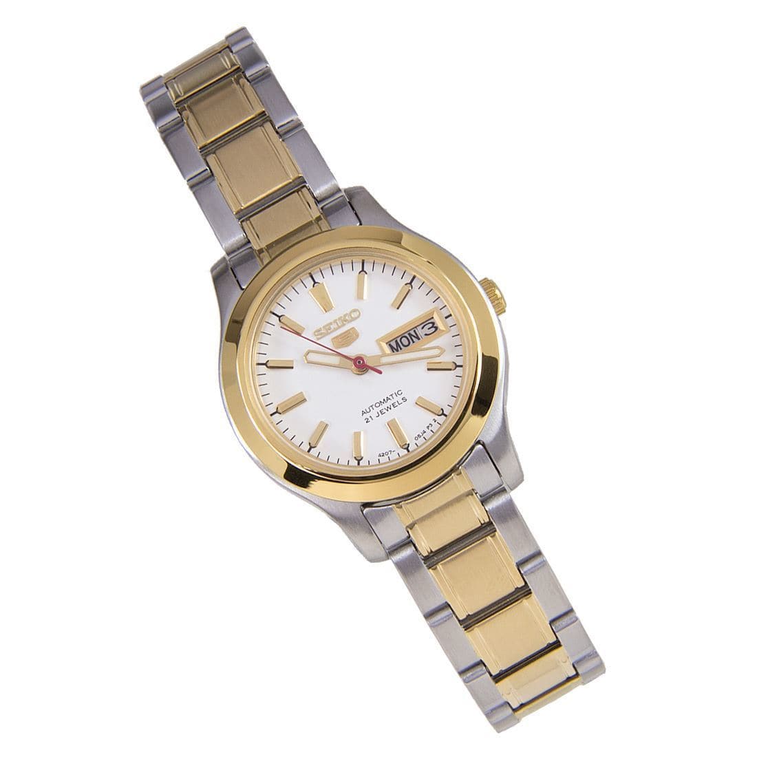 Seiko 5 Classic Ladies Size White Dial 2 Tone Gold Plated Stainless Steel Strap Watch SYMD90K1 - Diligence1International