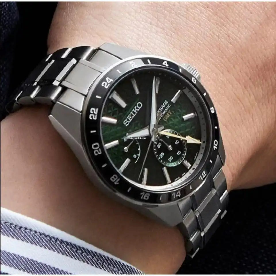 Seiko JAPAN Made Presage Sharp Edged Series Tokiwa Green GMT Men's Stainless Steel Watch SPB219J1