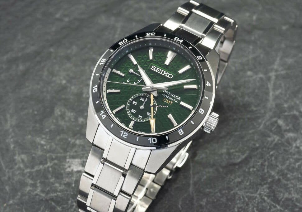 Seiko JAPAN Made Presage Sharp Edged Series Tokiwa Green GMT Men's Stainless Steel Watch SPB219J1