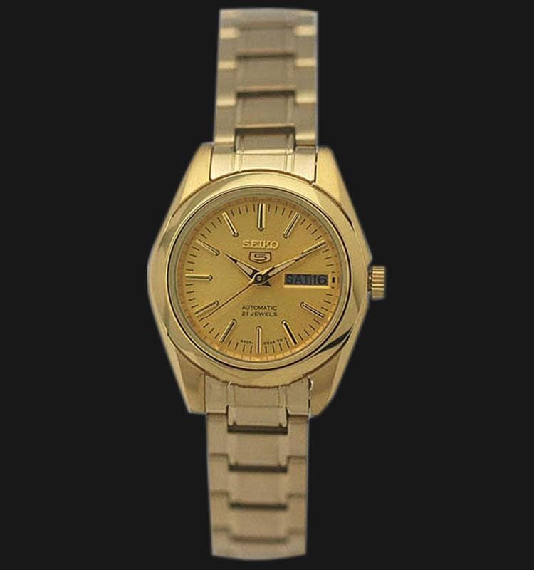 Seiko 5 Classic Ladies Size Gold Dial Gold Plated Stainless Steel Strap Watch SYMK20K1 - Diligence1International