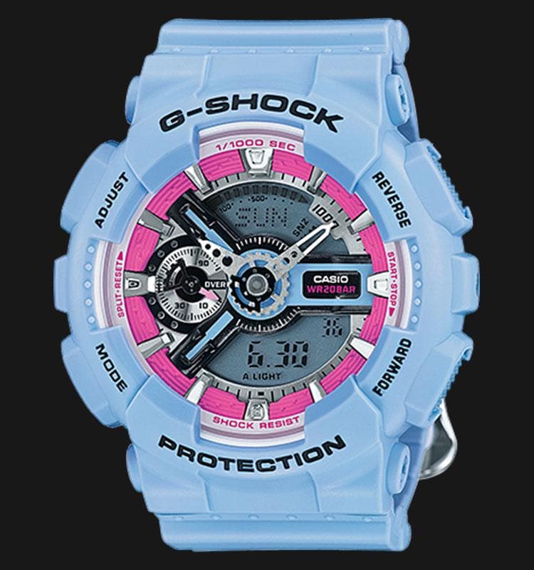 Casio G-Shock S Series Analog-Digital Baby Blue Floral Pattern Strap Ladies' Watch GMAS110F-2ADR - Diligence1International