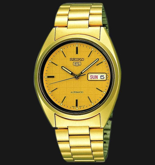 Seiko 5 Classic Mens Size Gold Dial & Plated Stainless Steel Strap Watch SNXL72K1 - Diligence1International