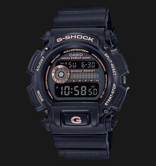 Casio G-Shock Black Stealth Series Digital Black x Rose Gold Accents Watch DW9052GBX-1A4DR - Diligence1International