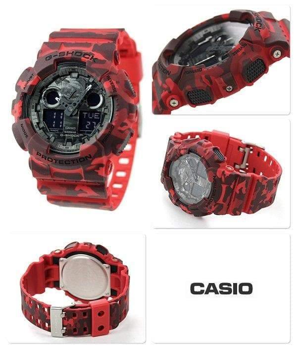 Casio G-Shock Military Black Camo Print Dial Red Camo Watch GA100CM-4ADR - Diligence1International