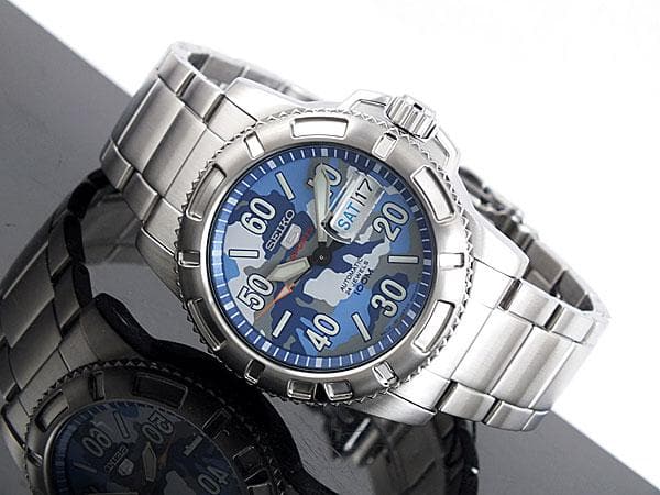 Seiko 5 Sports JAPAN Made Military 100M Camo Blue Dial Automatic Watch SRP223J1 - Diligence1International