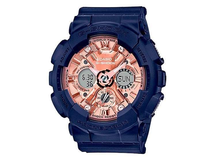 Casio G-Shock Anadigi Rose Gold Metallic Face Ladies' Blue Watch GMAS120MF-2A2DR - Diligence1International