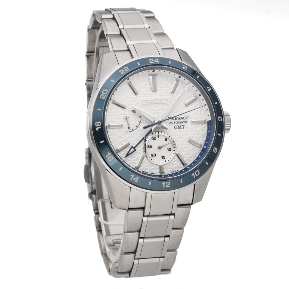 Seiko Presage Sharp Edged Series Limited Edition Asanoha White GMT Men's Stainless Steel Watch SPB223J1