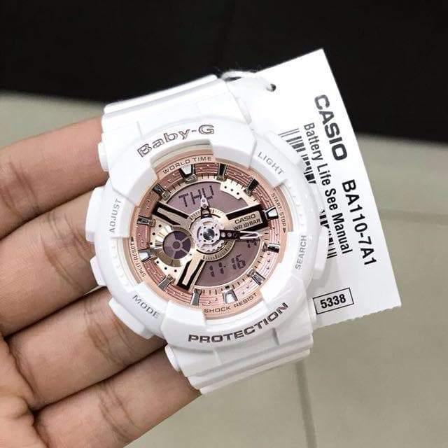 Casio Baby-G BA110 Series Analog-Digital White x Rose Gold Dial Watch BA110-7A1DR - Diligence1International