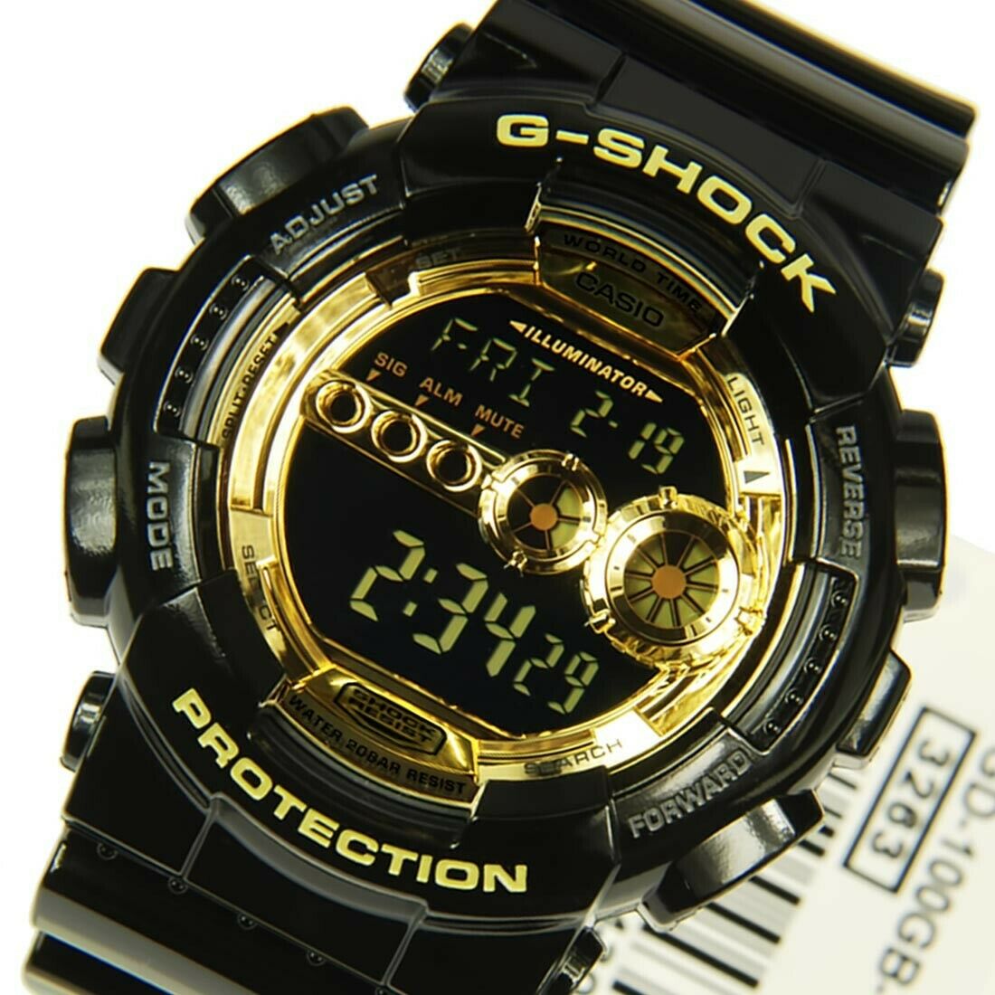 Casio G-Shock Big Case Digital Black x Gold Dial Watch GD100GB-1DR