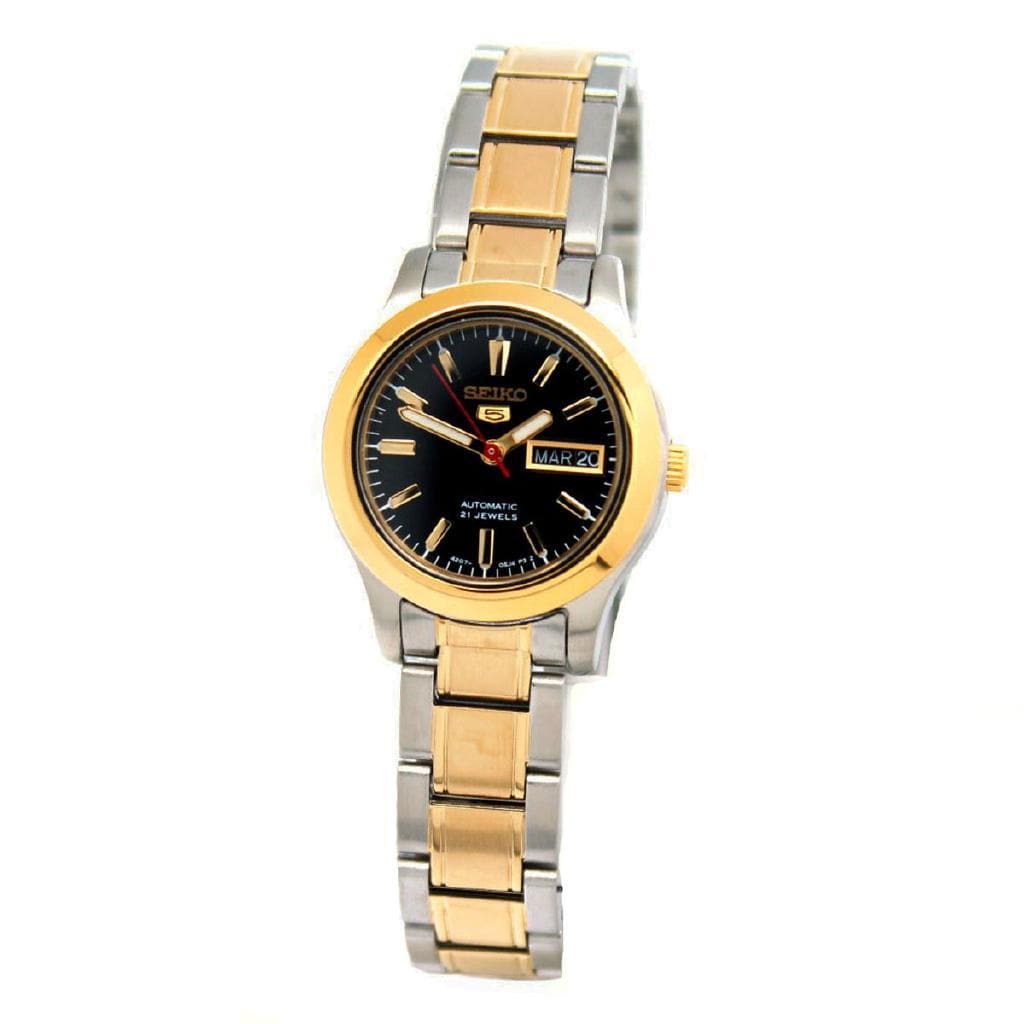 Seiko 5 Classic Ladies Size Black Dial 2 Tone Gold Plated Stainless Steel Strap Watch SYMD94K1 - Diligence1International