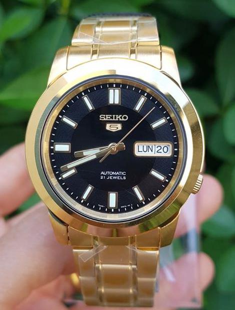 Seiko 5 Classic Black Dial Couple's Gold Plated Stainless Steel Watch Set SNKK22K1+SYM602K1 - Diligence1International