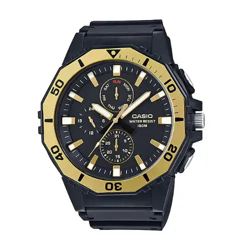 Casio MRW-400H-9AVDF Analog Black/Gold Yellow Resin Strap Watch for Men - Diligence1International
