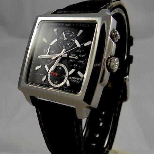 Casio Edifice Rectangle Black Dial Men's Tough Leather Strap Watch EF-324L-1AV - Diligence1International