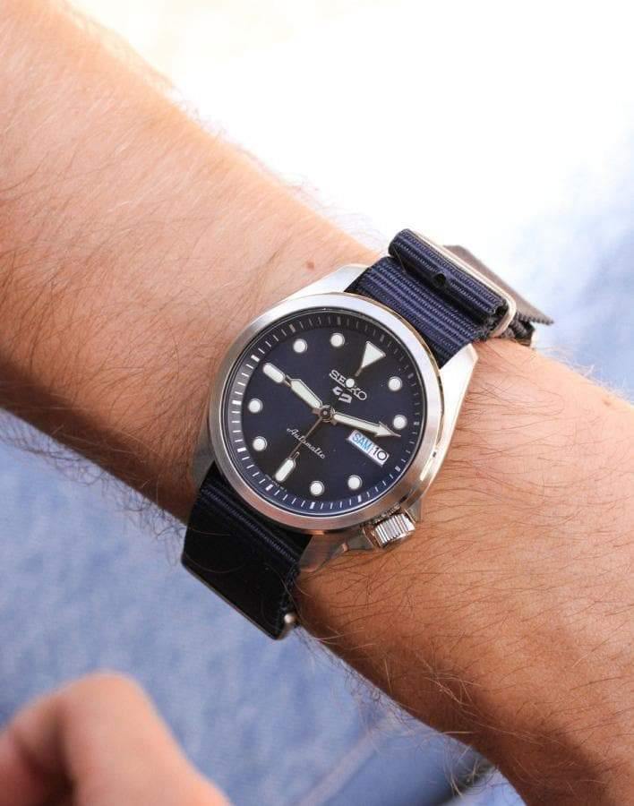 NEW Seiko 5 Sports 100M Automatic Men's Watch All Navy Blue Nylon Strap SRPE63K1 - Diligence1International