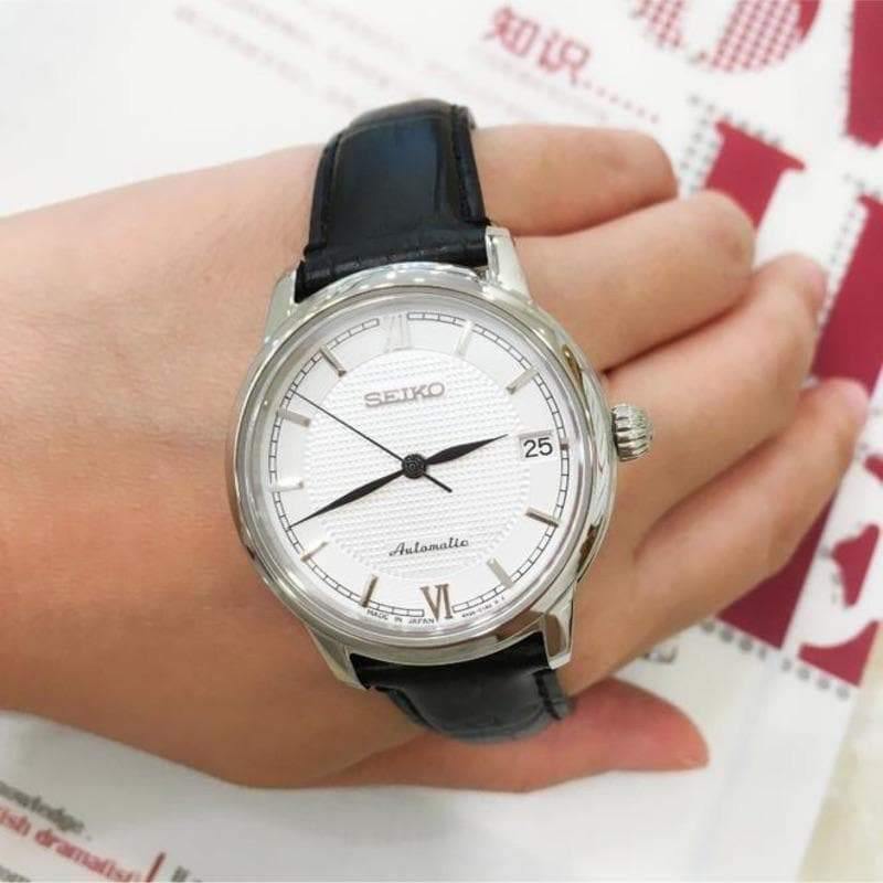 Seiko JAPAN Made Pre- Presage Silver Dial Ladies' Black Leather Strap Watch SRP861J1 - Diligence1International
