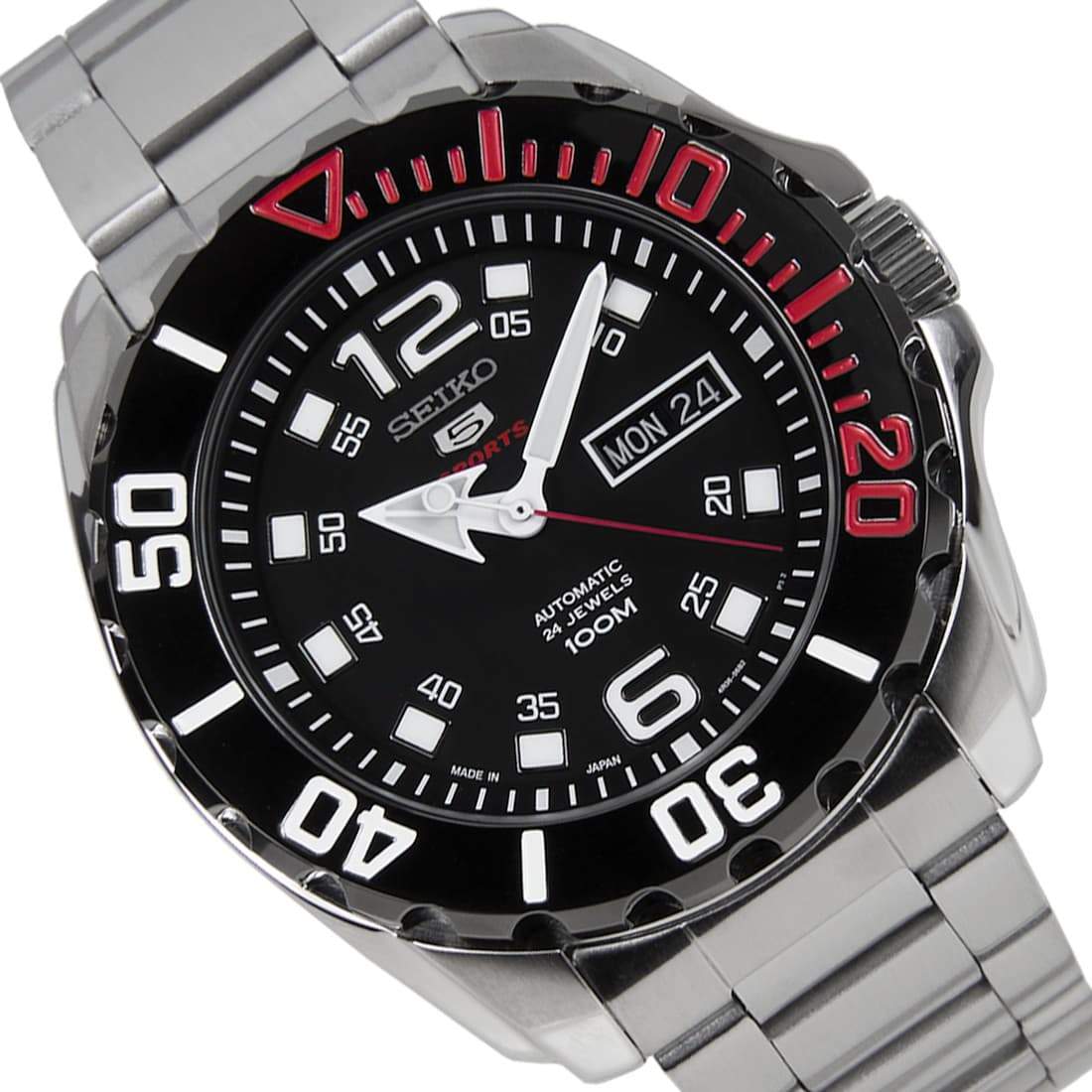 Seiko 5 Sports Black Dial Mini Baby Monster Men's Stainless Strap Watch SRPB35K1 - Diligence1International