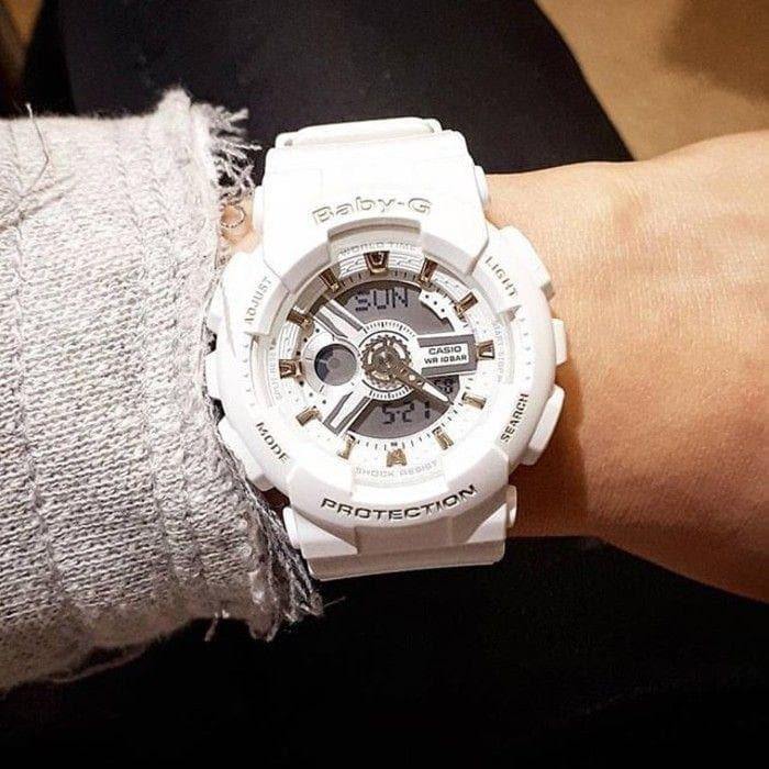 Casio Baby-G BA-110 Series Analog-Digital White x Matte Ecru x Gold Accents Watch BA110GA-7A1DR - Diligence1International