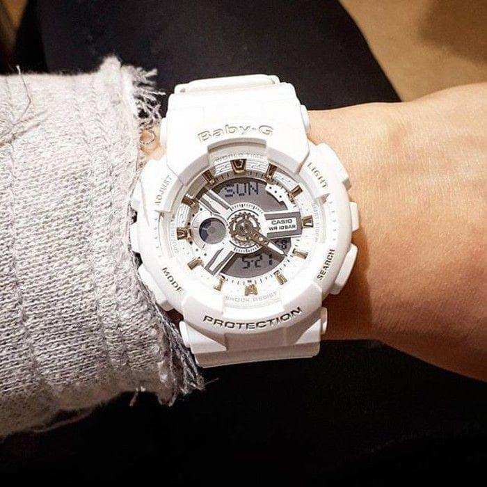 Casio Baby-G BA-110 Series Analog-Digital White x Matte Ecru x Gold Accents Watch BA110GA-7A1DR - Diligence1International