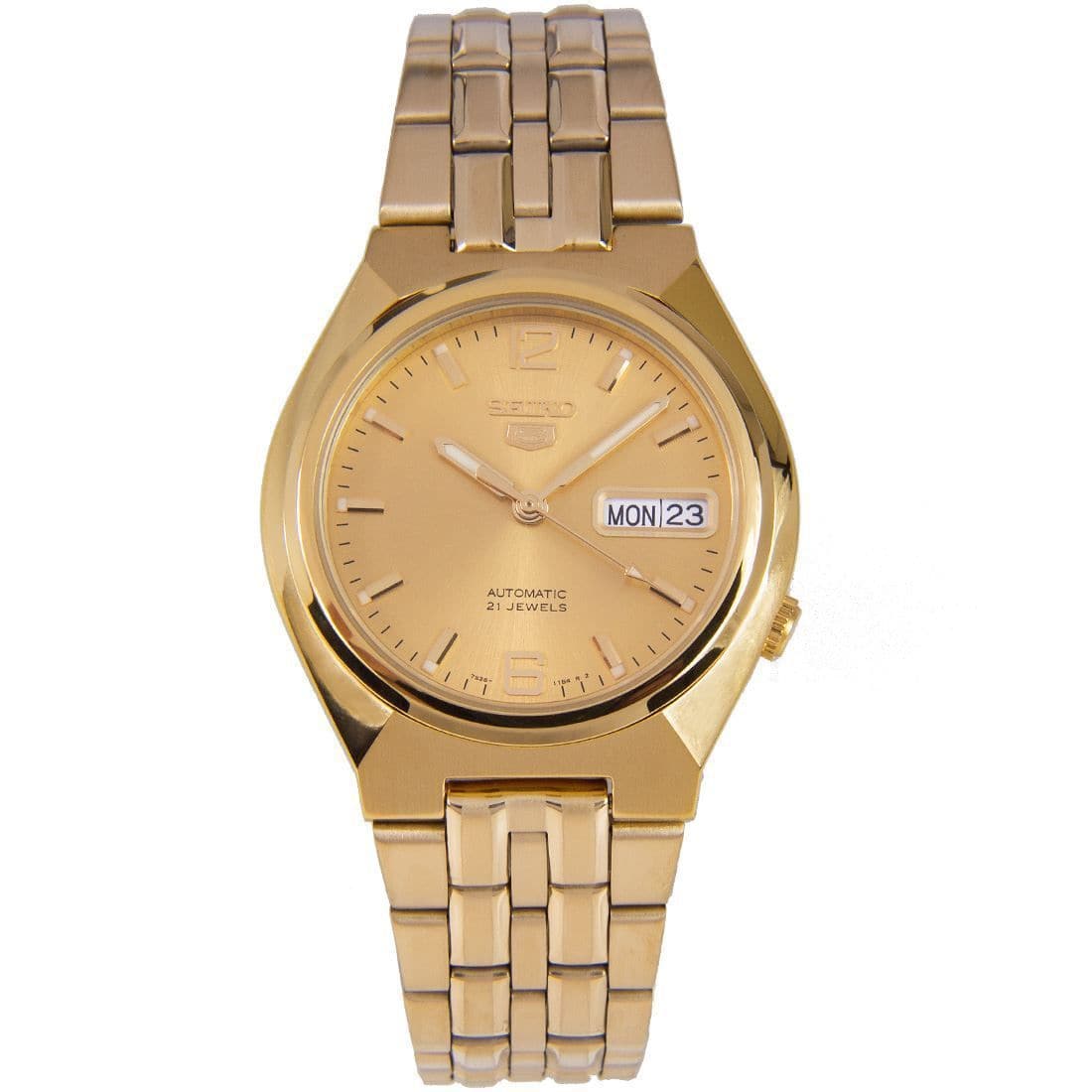Seiko 5 Classic Mens Size Gold Dial & Plated Stainless Steel Strap Watch SNKL64K1 - Diligence1International