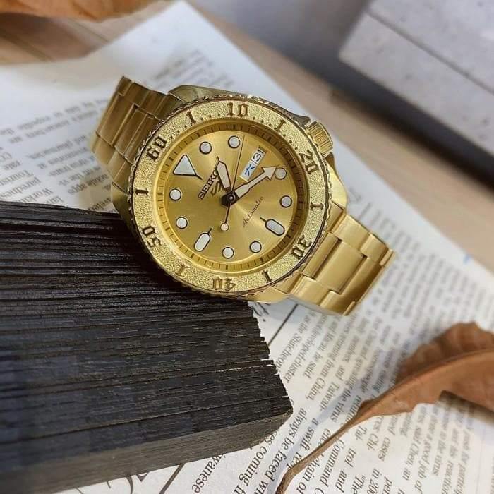 NEW Seiko 5 Sports 100M Automatic Men's Watch All Gold Plated SRPE74K1 - Diligence1International