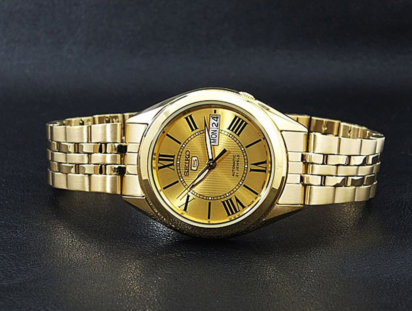 Seiko 5 Classic Mens Size Gold Dial & Plated Stainless Steel Strap Watch SNKL38K1 - Diligence1International