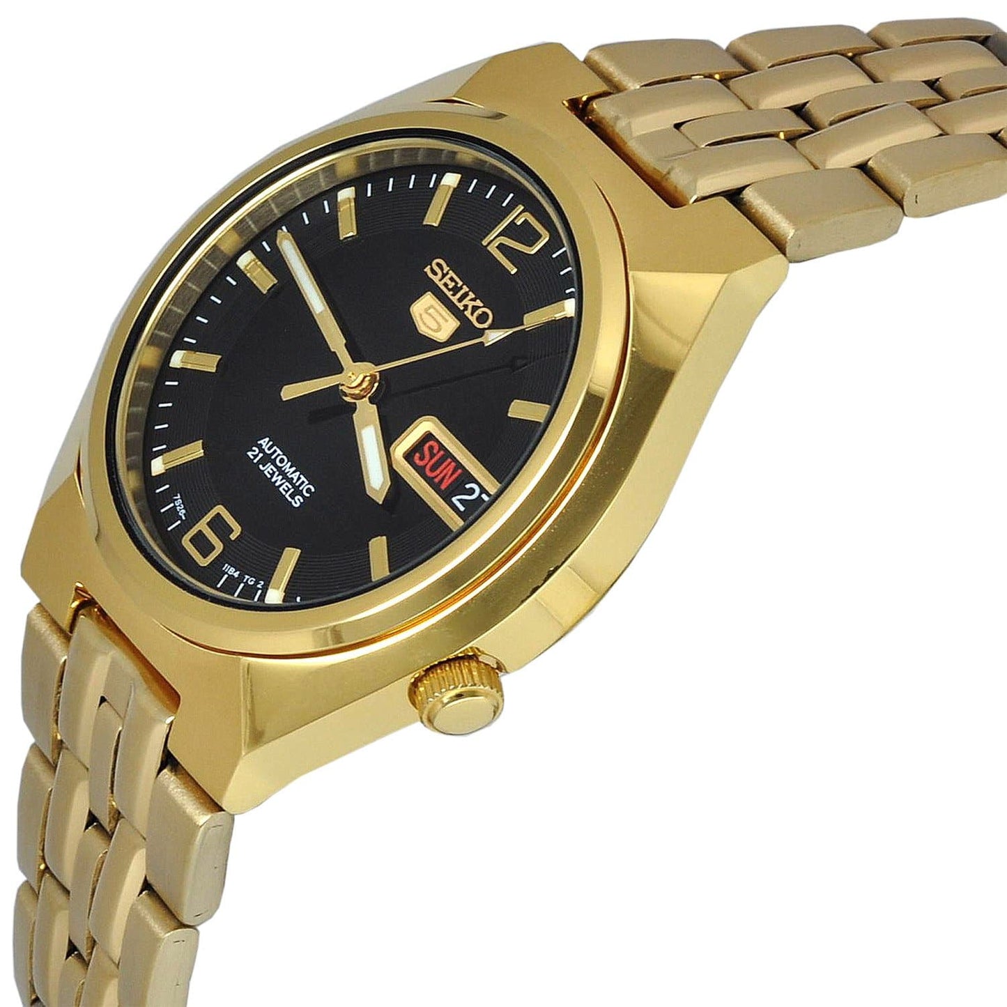Seiko 5 Classic Mens Size Black Dial Gold Plated Stainless Steel Strap Watch SNKL66K1 - Diligence1International