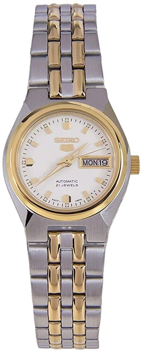 Seiko 5 Classic Ladies Size White Dial 2 Tone Gold Plated