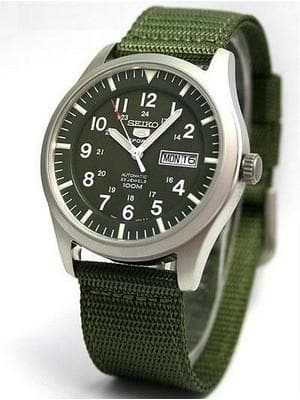 Seiko 5 Sports Military 100M Automatic Men's Watch Green Nylon Strap SNZG09K1 - Diligence1International