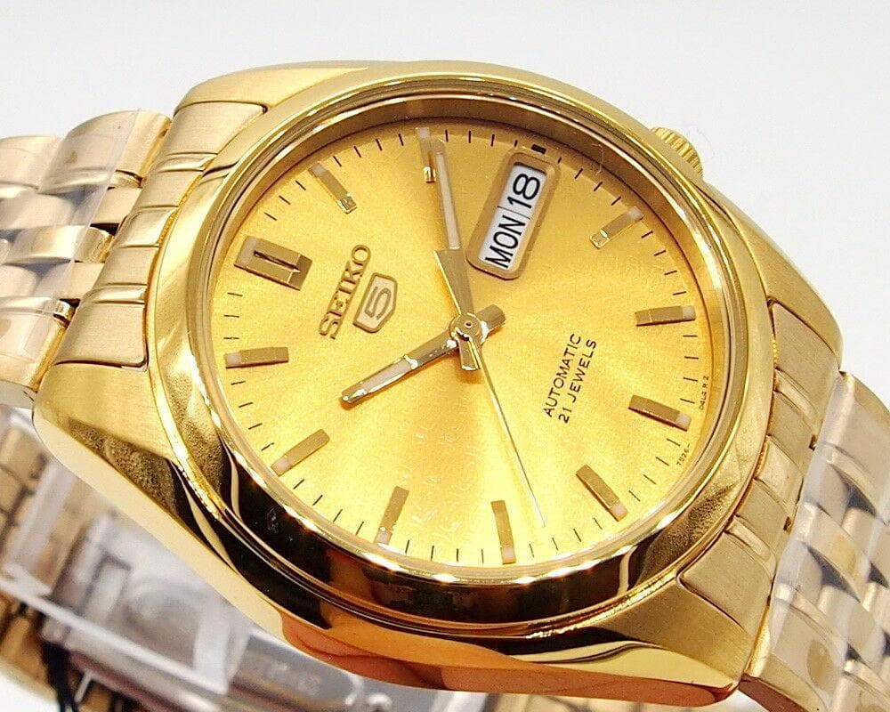 Seiko 5 Classic Mens Size Gold Dial & Plated Stainless Steel Strap Watch SNK366K1 - Diligence1International