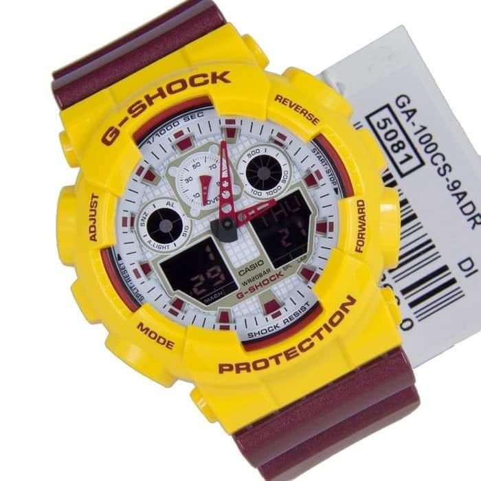 Casio G-Shock Crazy Colors Red Skins Trojans Anadigi Yellow x Maroon x White Dial Watch GA100CS-9ADR - Diligence1International