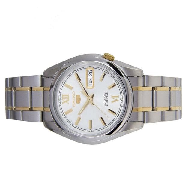Seiko 5 Classic Mens Size Silver Dial 2 Tone Gold Plated Stainless Steel Strap Watch SNKL57K1 - Diligence1International