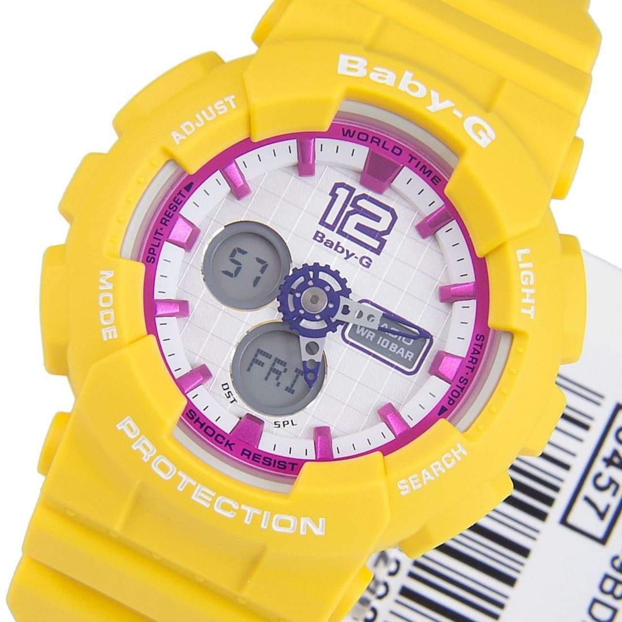 Casio Baby-G BA120 Analog-Digital Yellow x Pink Accents White Dial Watch BA120-9BDR - Diligence1International