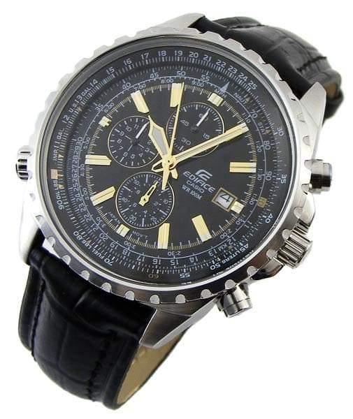 Casio Edifice Aviator Chronograph Black Dial Men's Leather Strap Watch EF-527L-1AV - Diligence1International