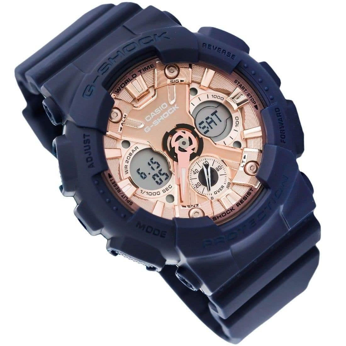 Casio G-Shock Anadigi Rose Gold Metallic Face Ladies' Blue Watch GMAS120MF-2A2DR - Diligence1International