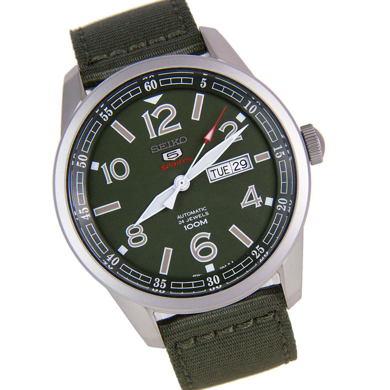 Seiko 5 Sports Military 100M Automatic Men's Watch Green Nylon Strap SRP621K1