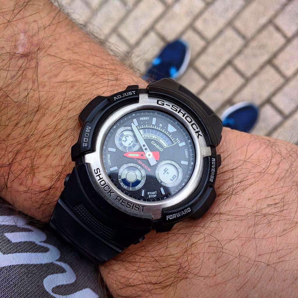 Casio G-Shock Standard Analog-Digital Black x Silver Accents Watch AW590-1AHDR