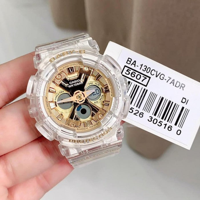 Casio Baby-G Anadigi Metallic Gold Clear Jelly RIEHATA Watch BA130CVG-7ADR